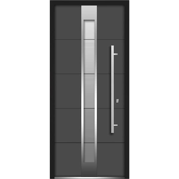 Vdomdoors Front Exterior Prehung Frosted Glass Steel Door 36x80 " Deux 1717 GraphiteLite&Stainless Inserts DEUX1717ED-GRE-36-LH - main
